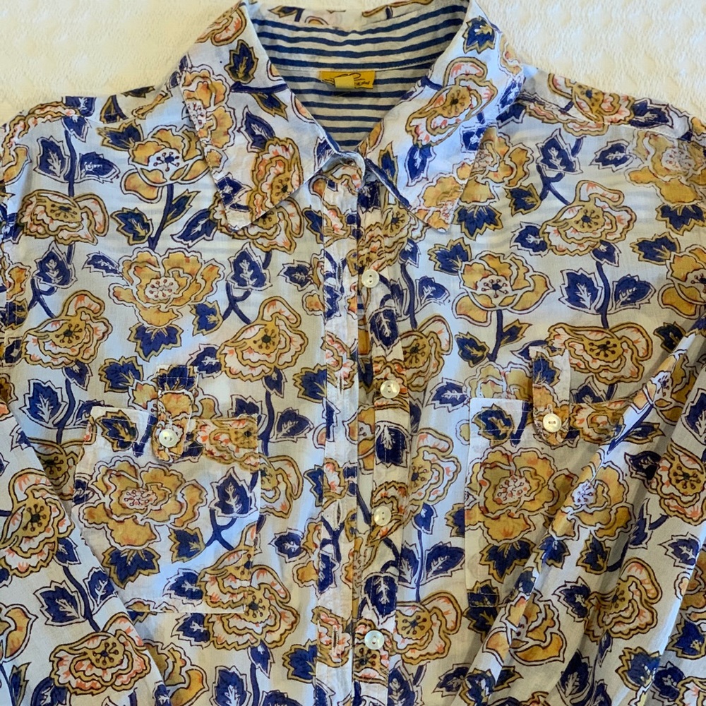 Roberta Roller Rabbit Blue Floral Cotton Shirt, Lg
